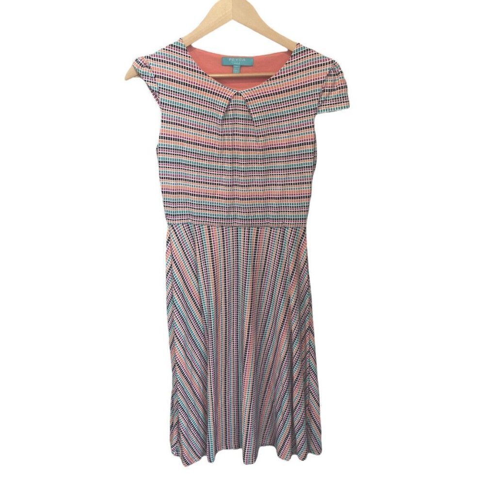 Fever London Heritage Dress Women 2 UK 6 Cap  Sleeve Fit Flare Stretch Fabric
